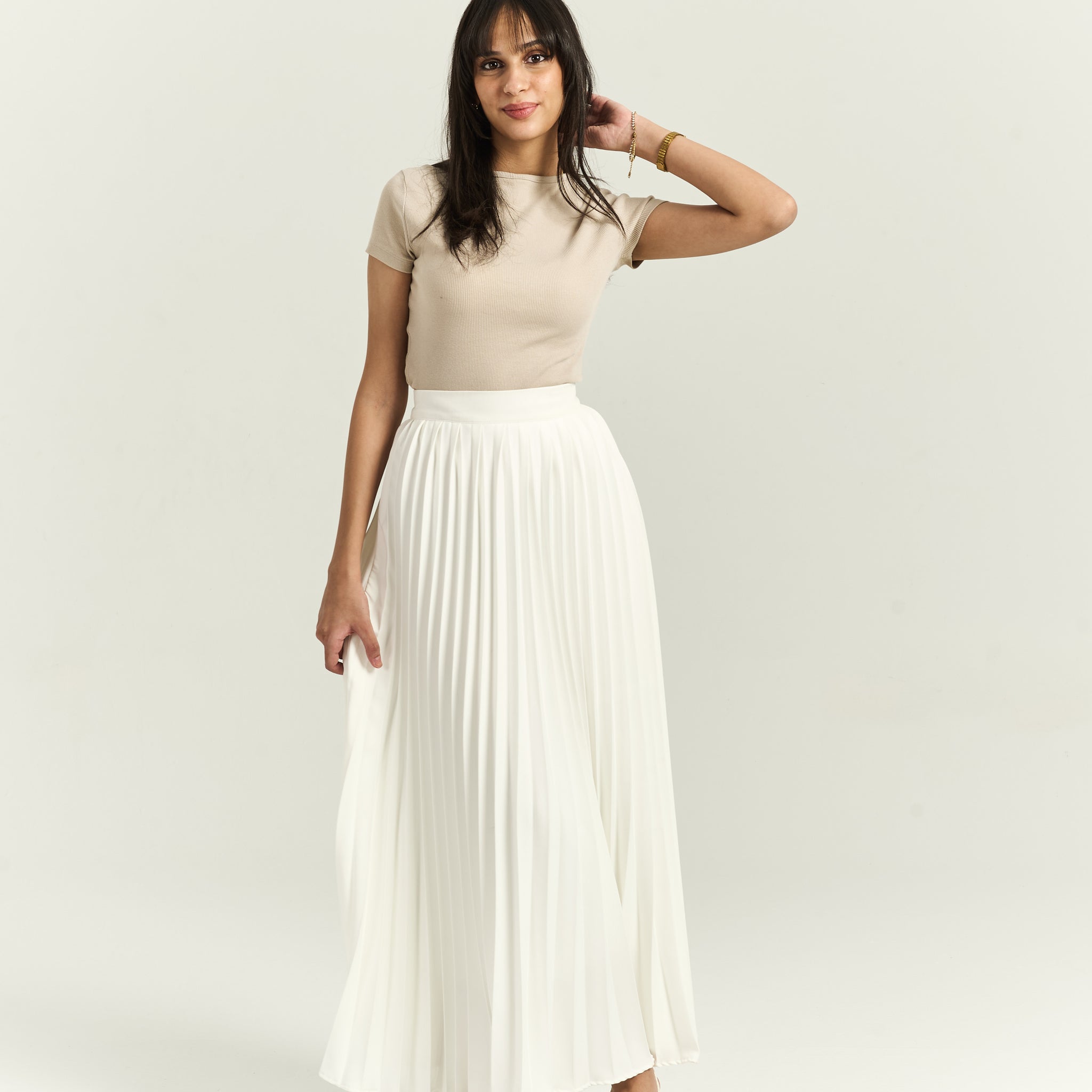 Flowy Pleated White Skirt