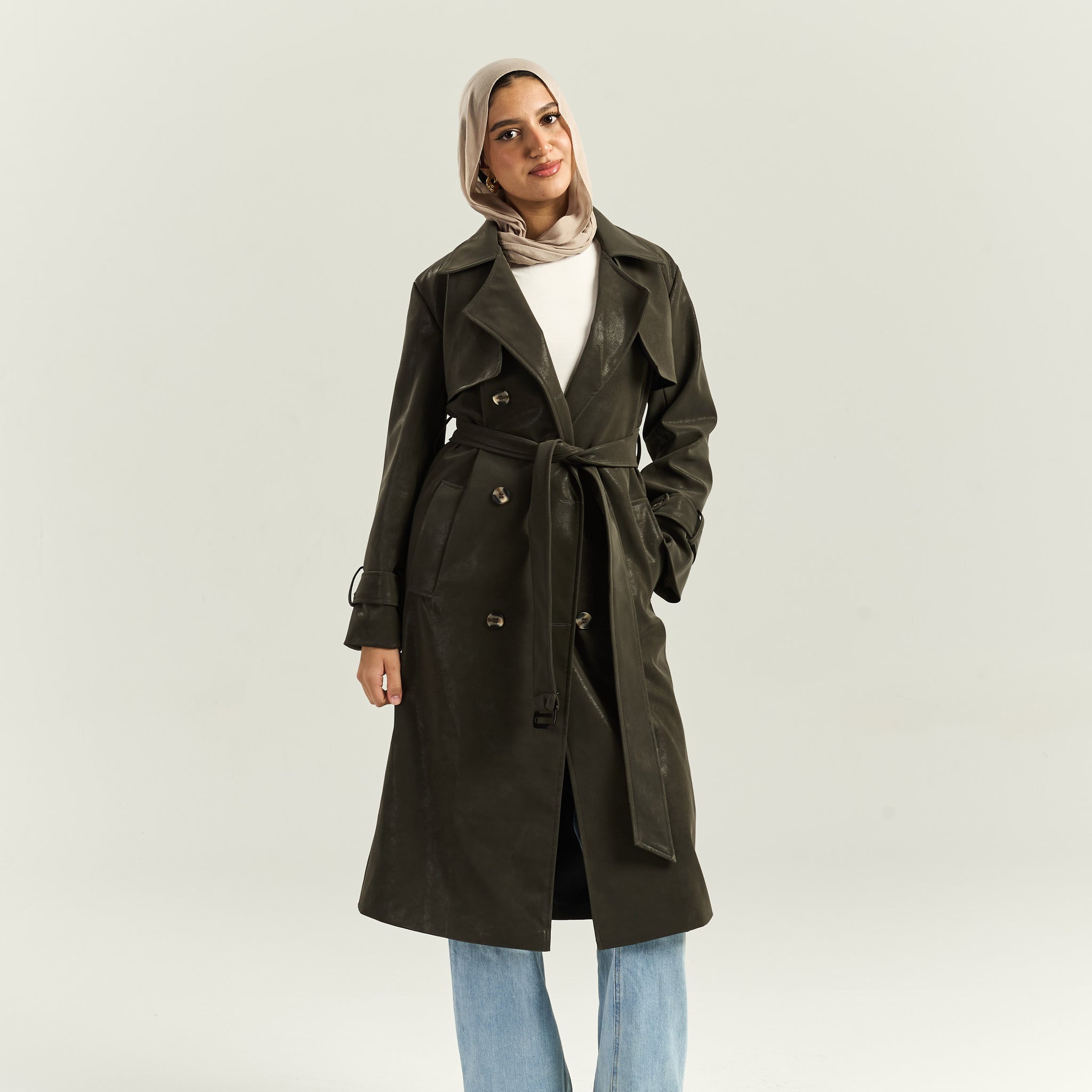 Timeless Green Smoke Trench Coat