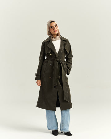 Timeless Green Smoke Trench Coat