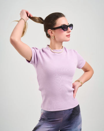 Half Sleeve Cotton Rib in Lilac