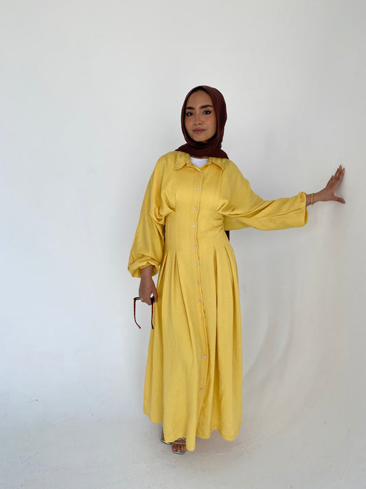 Aria Linen Dress in Yellow