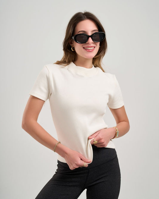 Half Sleeve Cotton Rib in off white