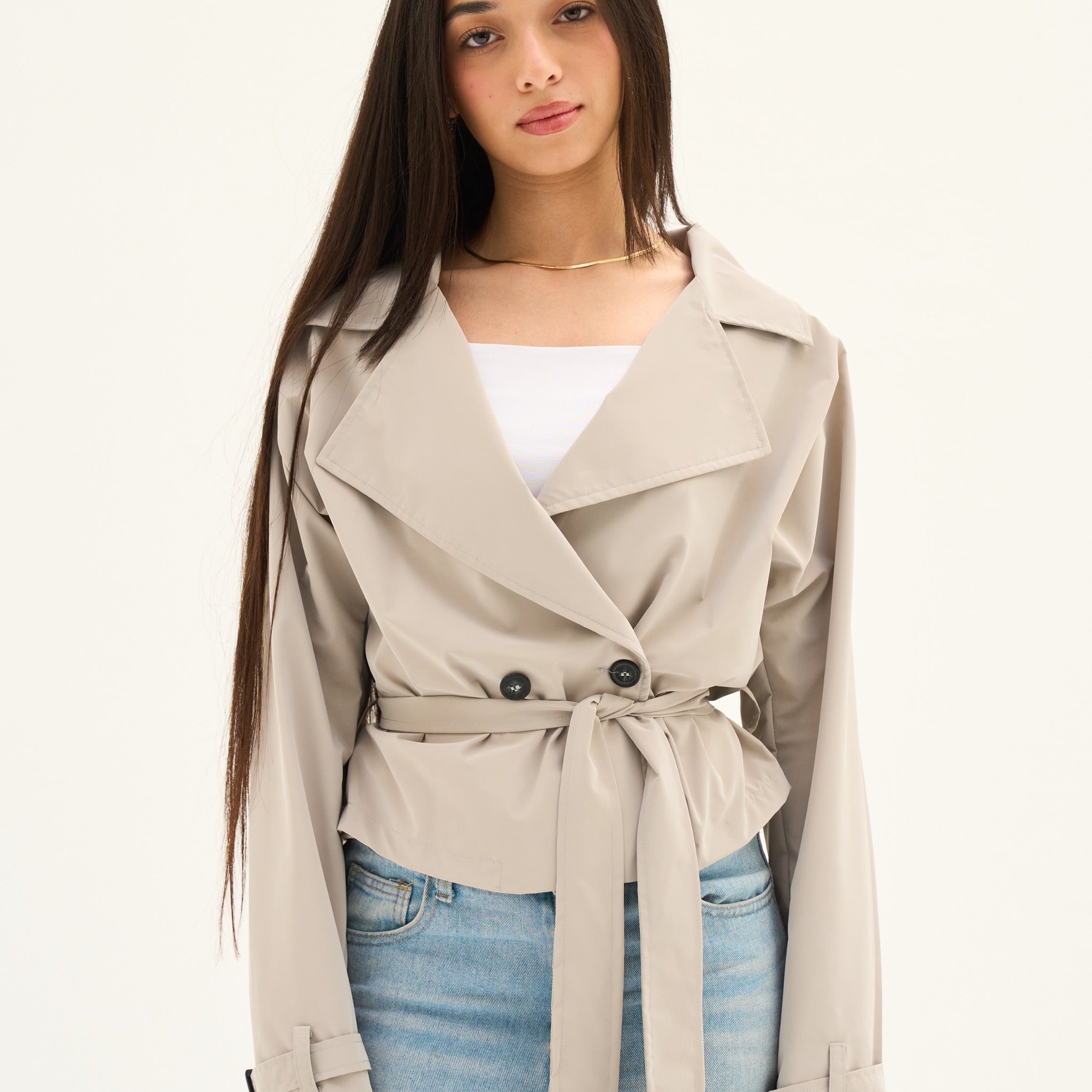 Beige Mini Trench Jacket (Pre-Order)