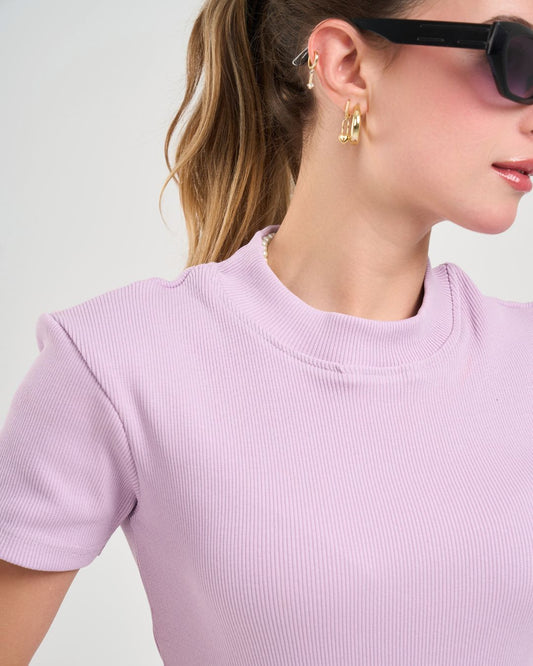 Half Sleeve Cotton Rib in Lilac
