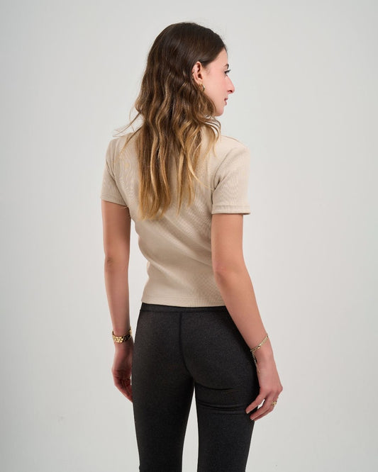 Half Sleeve Cotton Rib in Beige
