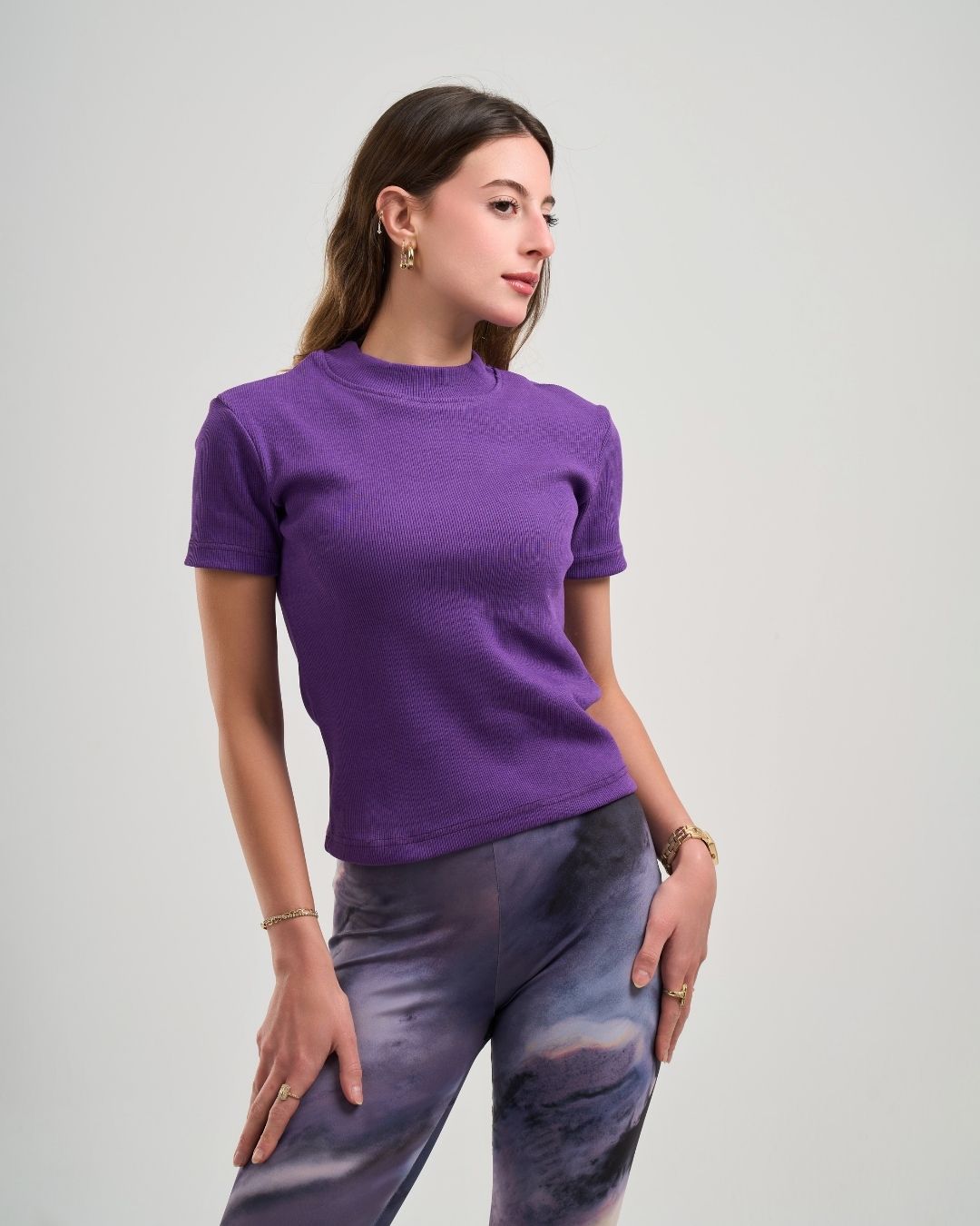 Half Sleeve Cotton Rib in Purple