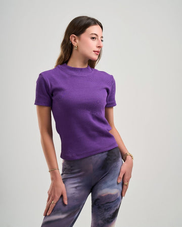 Half Sleeve Cotton Rib in Purple