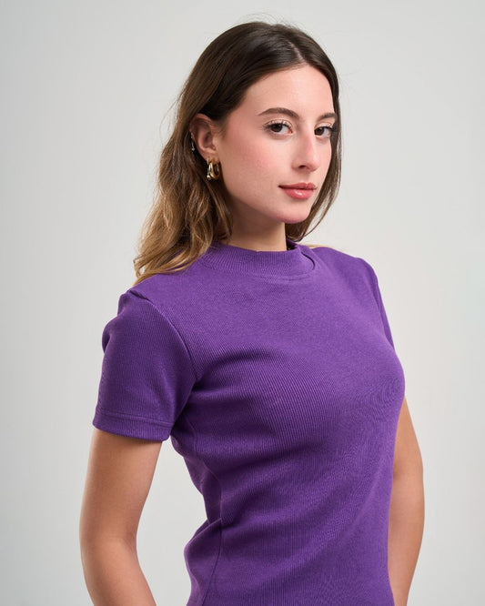 Half Sleeve Cotton Rib in Purple