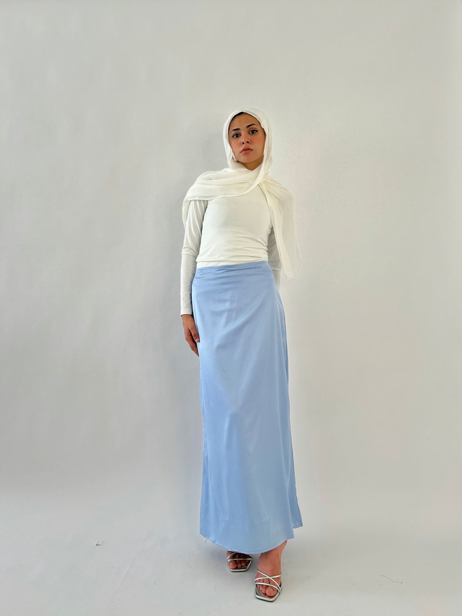 Basic Satin Baby Blue Skirt