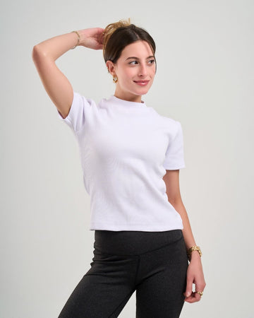 Half Sleeve Cotton Rib in White