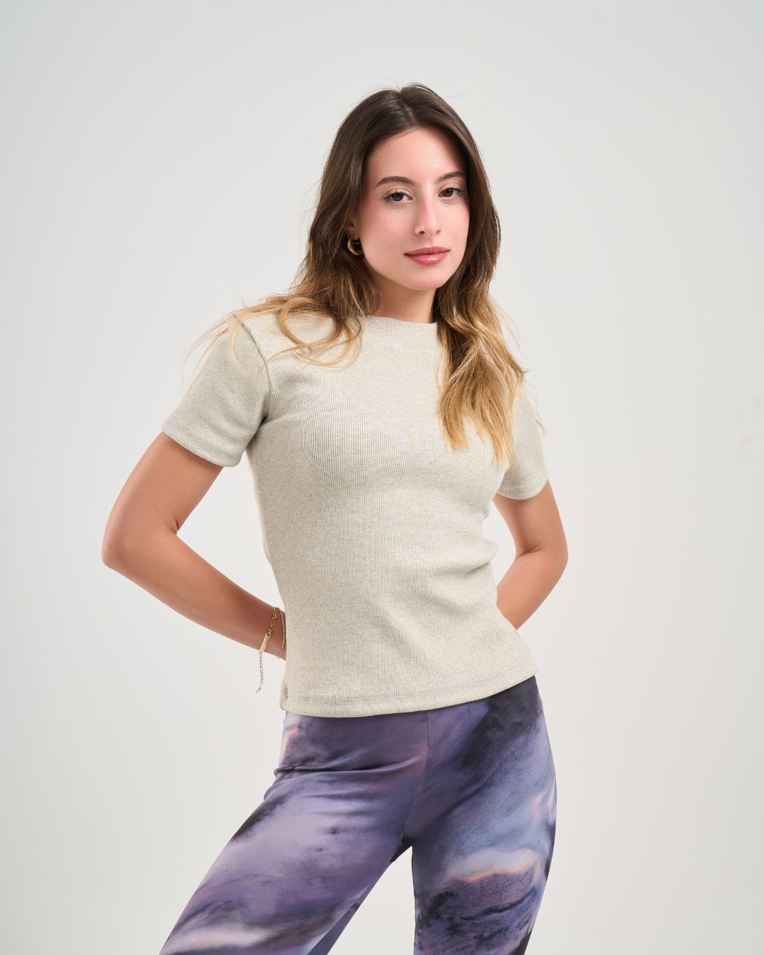 Half Sleeve Cotton Rib in Light Beige