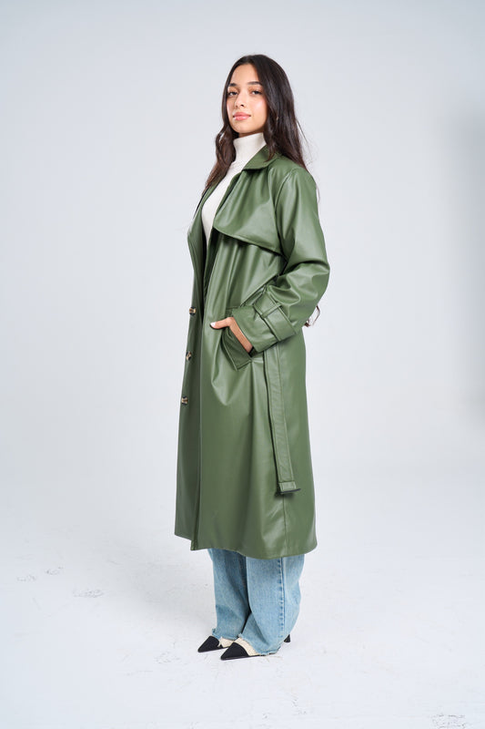 Leather Olive Trench Coat