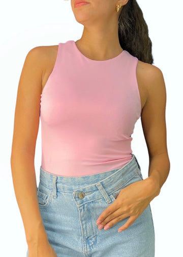 Basic Sleeveless Pink Bodysuit