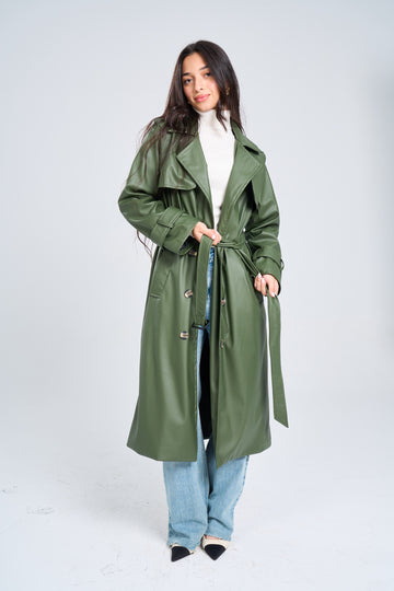 Leather Olive Trench Coat