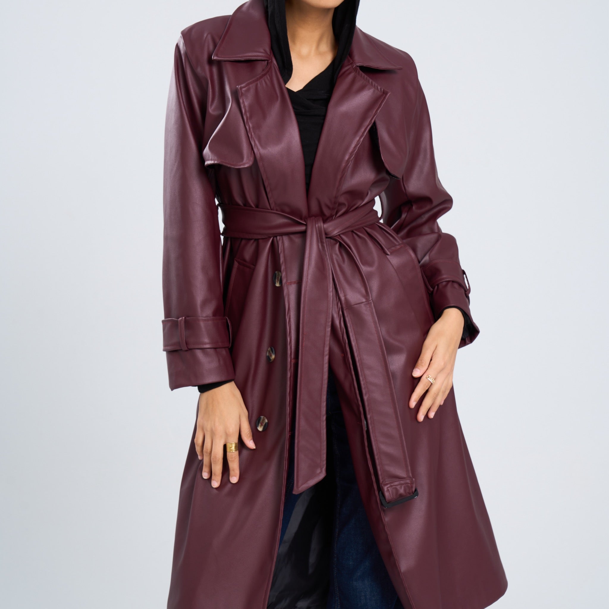 Leather Burgundy Trench Coat