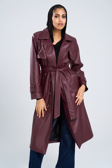 Leather Burgundy Trench Coat