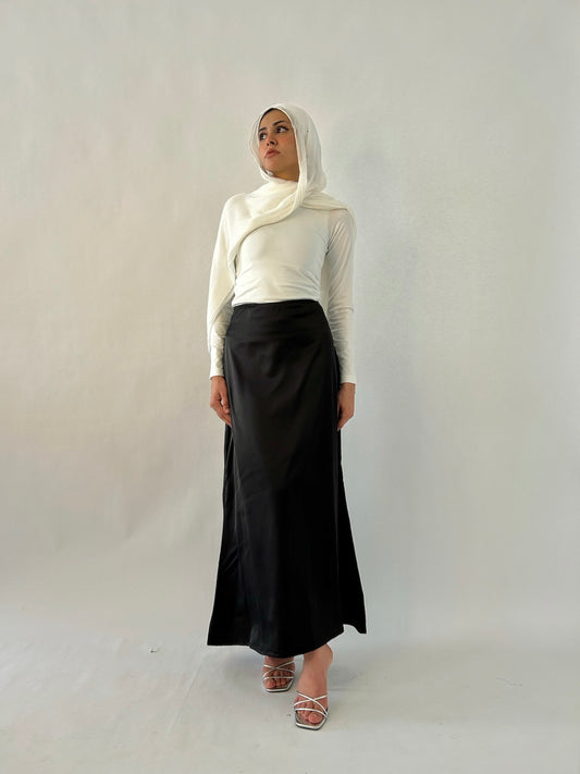 Basic Satin Black Skirt